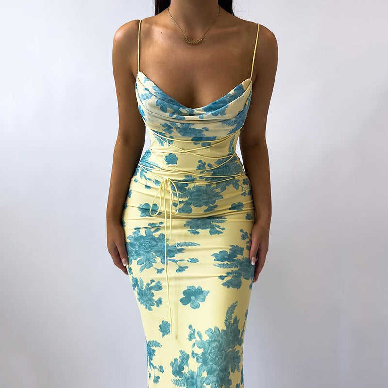 Slim Low Neck Print Bodycon Dress