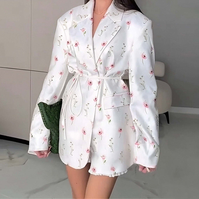 Women's Solid Color Lace-up Suit Collar Coat