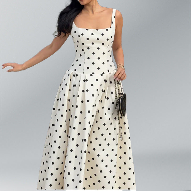 Women Sexy Loose Polka Dot Suspender Dress