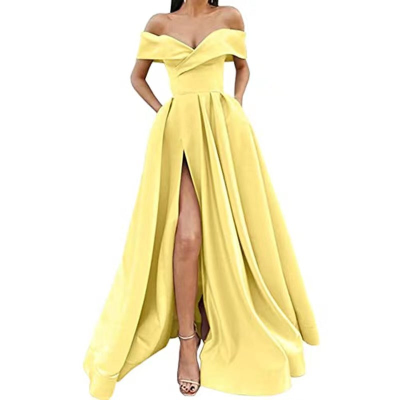 Satin Solid Color Deep V Dress Dress Evening Dress