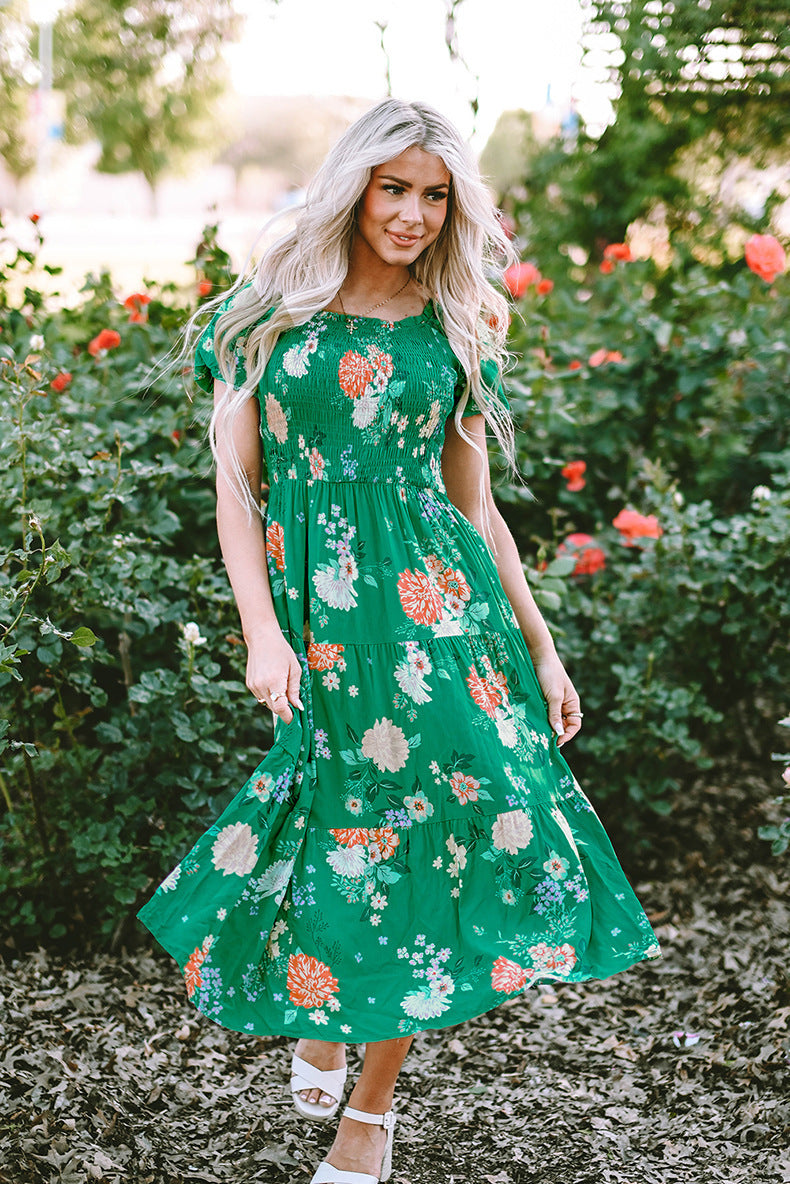 Women Square Neck Dress Printed Loose