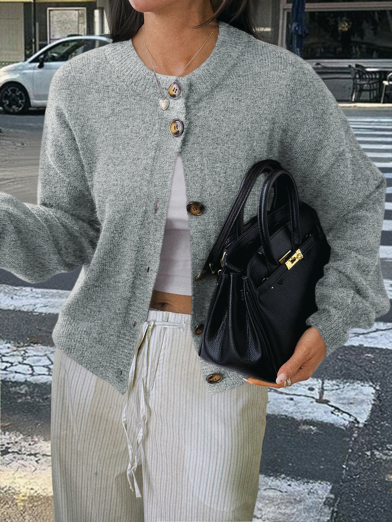 Womens Button Long Sleeve Jacket Sweater Cardigan
