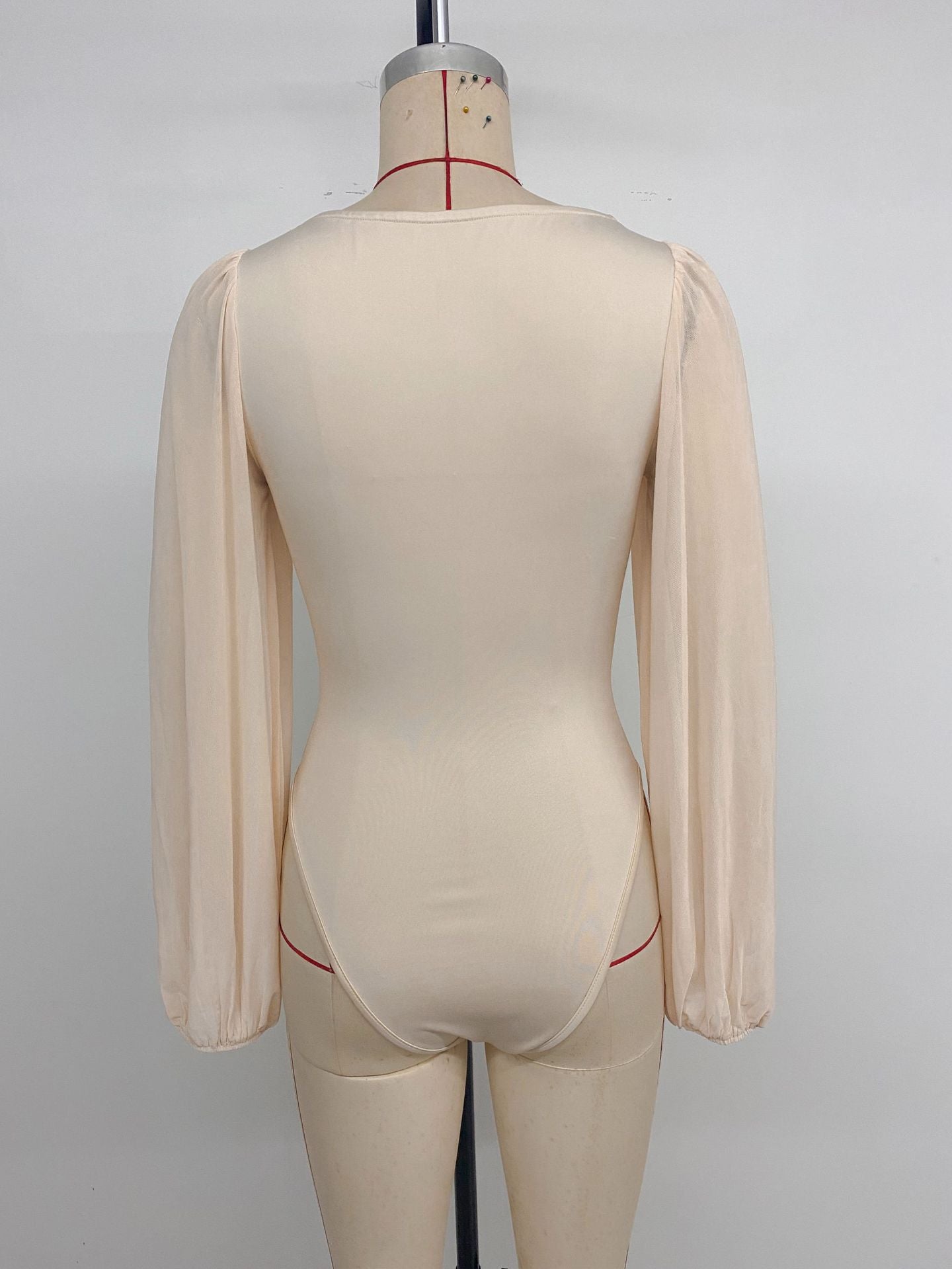 Retro Sexy Onesie Solid Color Mesh Long-sleeved Bodysuit