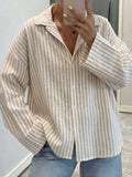Womens Cotton and Linen Striped Top Jacket