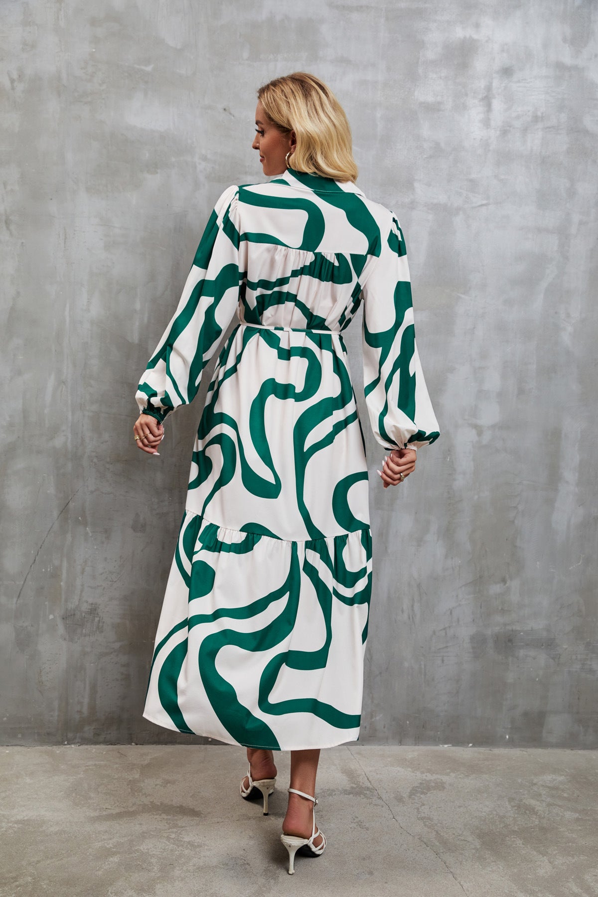 Womens Loose Single-Breasted Long Sleeve Long Dress