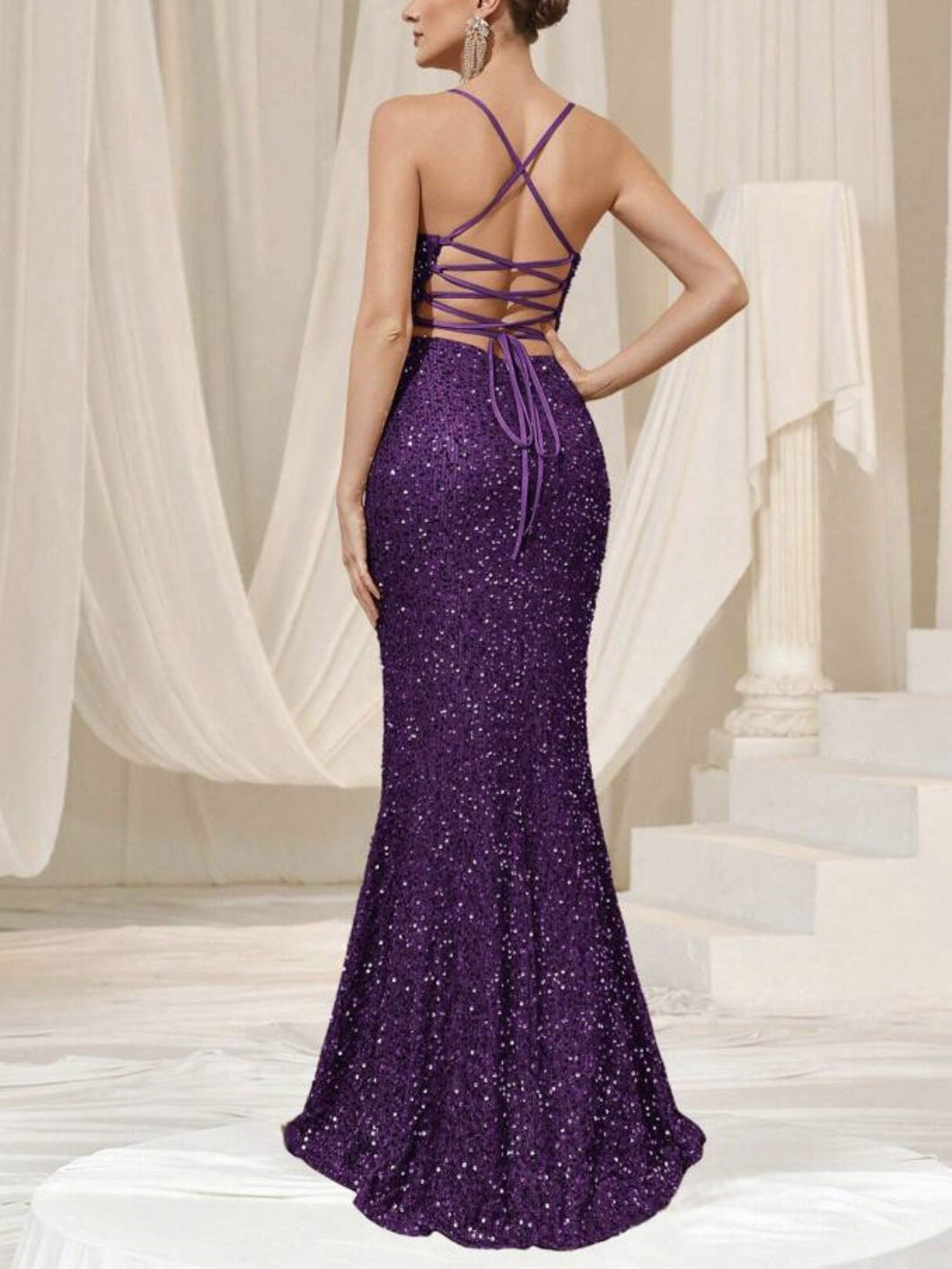 Sequin Slit Dress Slip Evening Dress