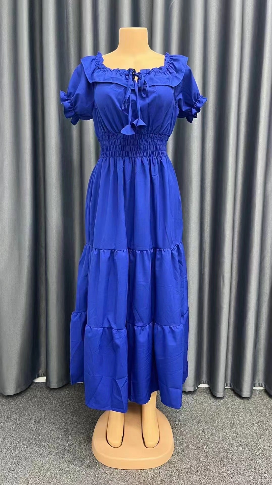 Solid Color Strappy Tube Top Bubble Sleeve Swing Dress