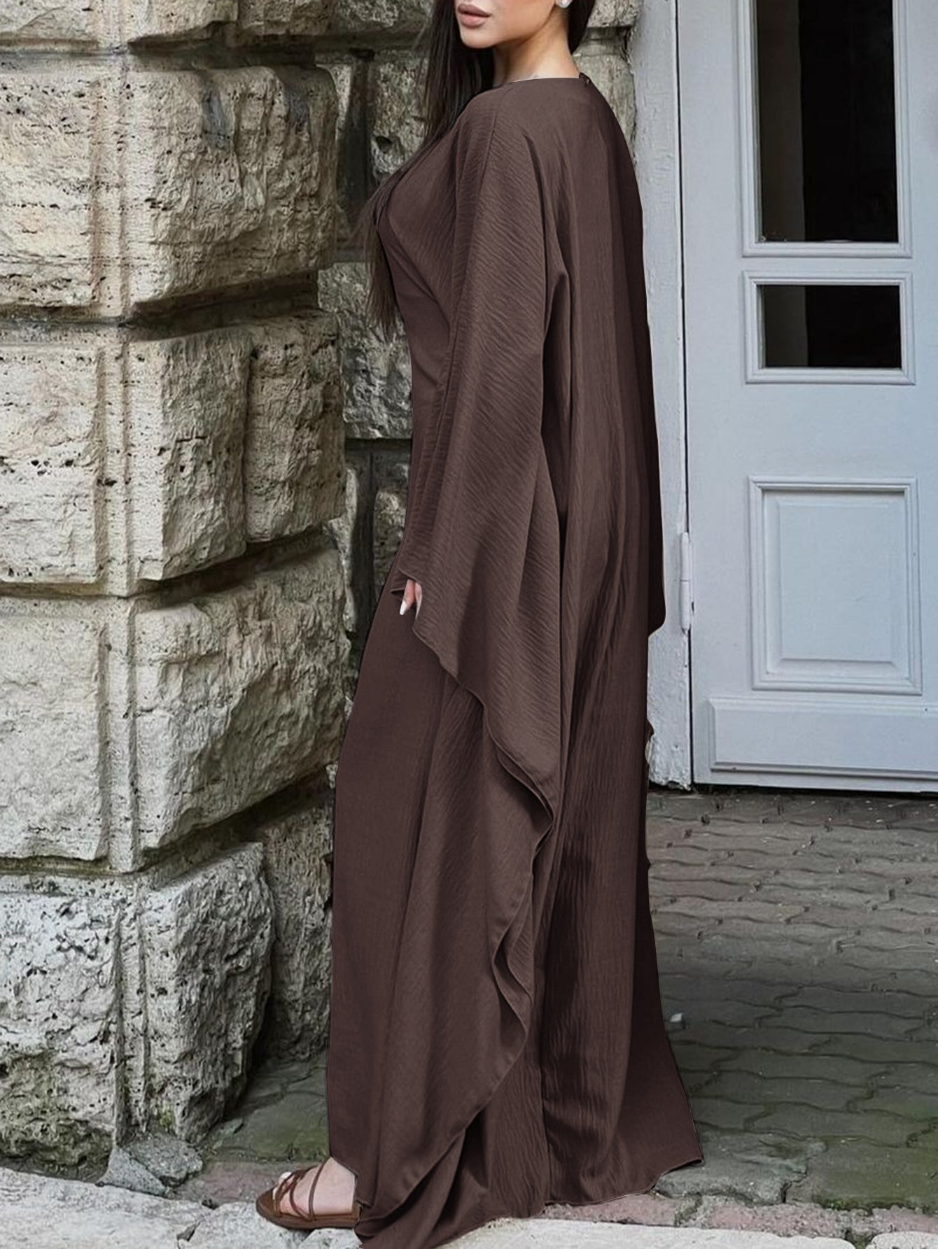 Womens Solid Color Long Sleeve Dress