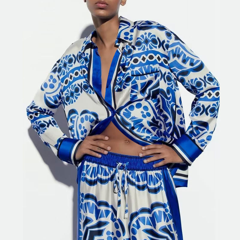 Women's Fashion Casual Print Color Matching Pocket Set