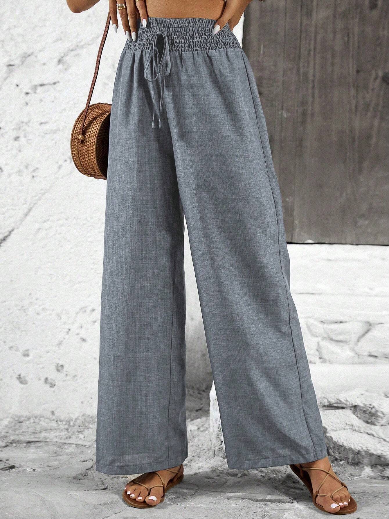 Womens Cotton Linen Pants High Waisted Wide Leg Trousers