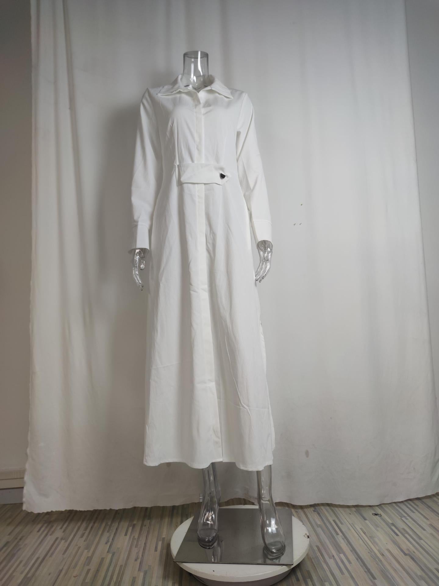 Elegant Solid Color Strap Waist Dress Long Dress