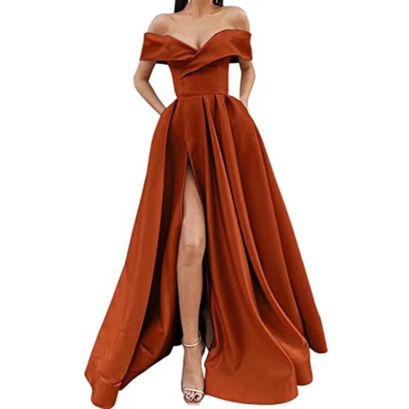 Satin Solid Color Deep V Dress Dress Evening Dress