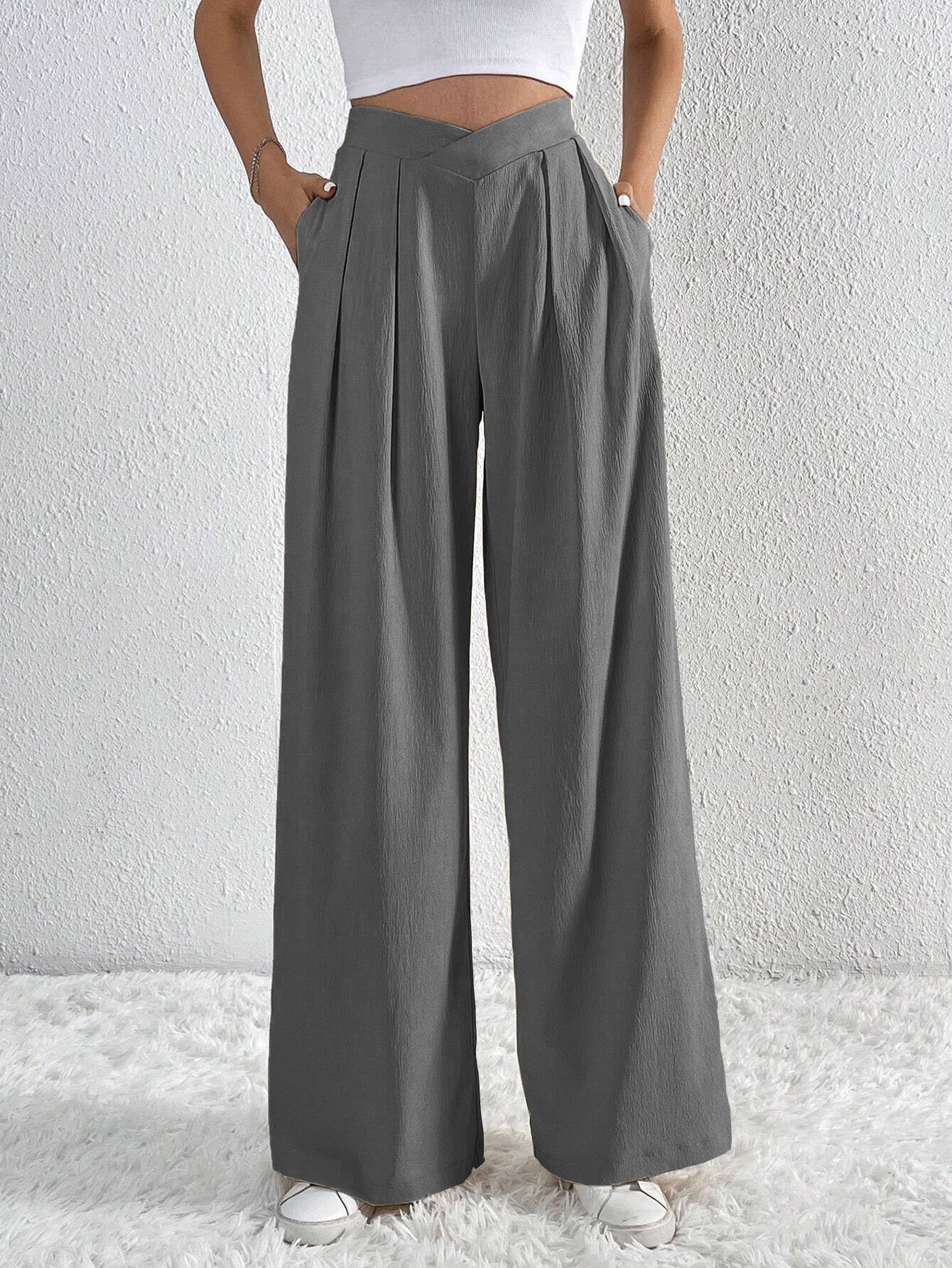 Women Pleated Casual Wide Leg Pants Loose