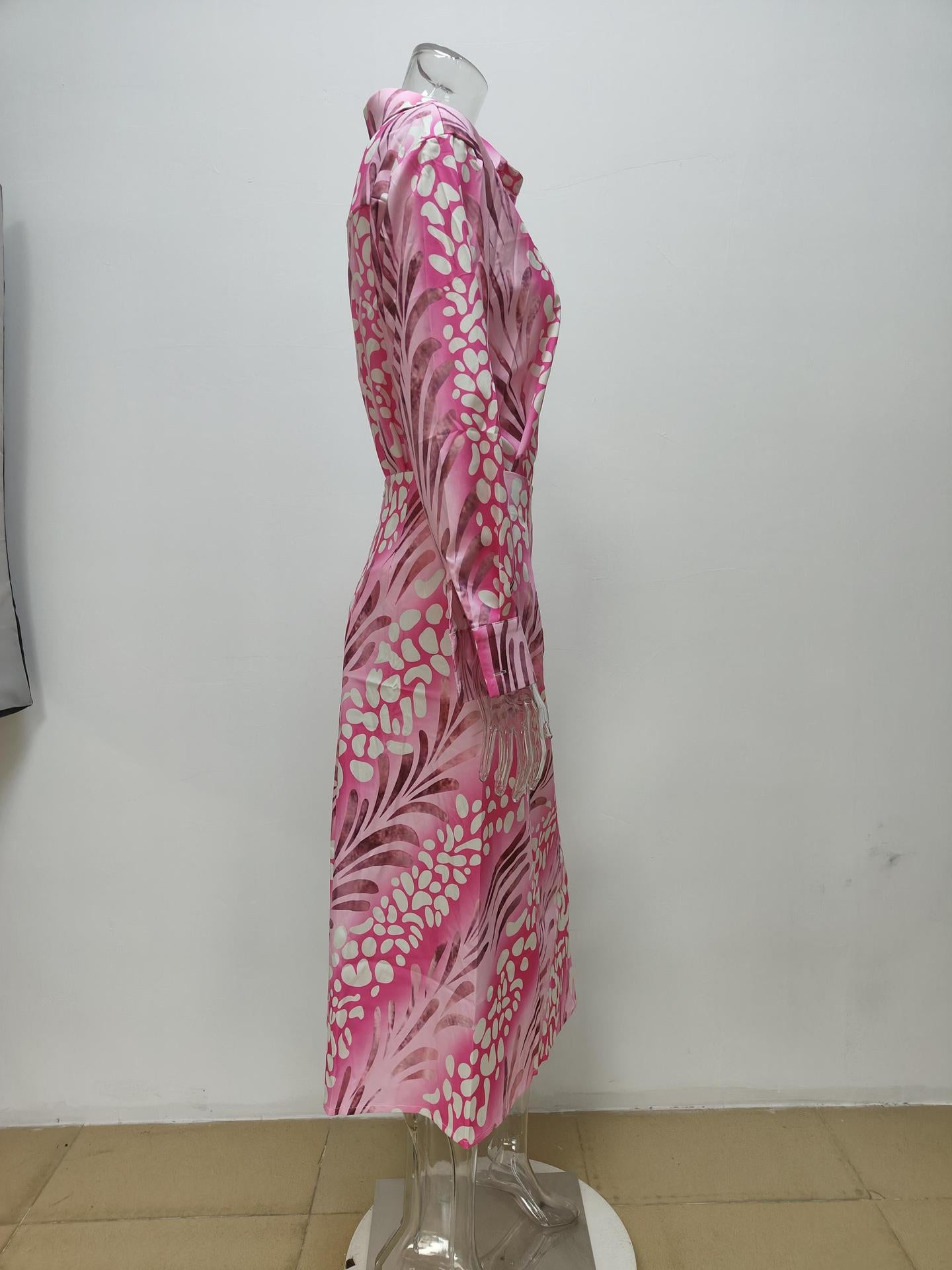Women Sexy Elegant V-neck Print Slim Casual Dress