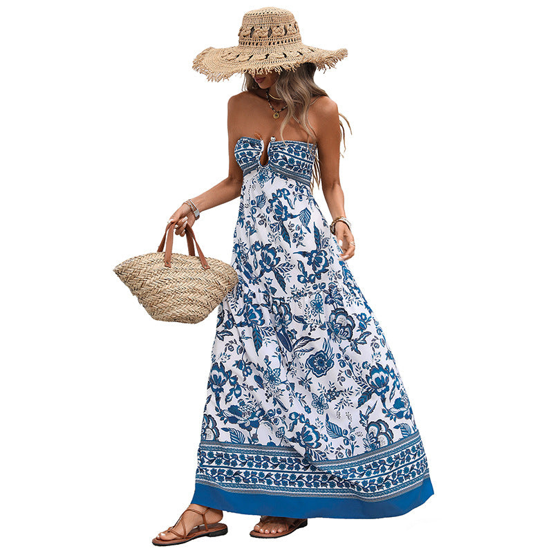 Women Tube Sleeveless Print Long Dress