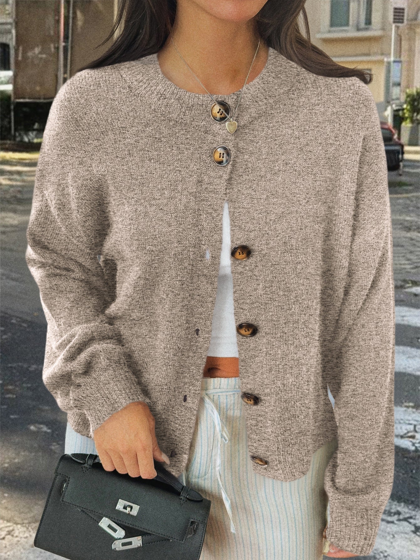 Womens Button Long Sleeve Jacket Sweater Cardigan