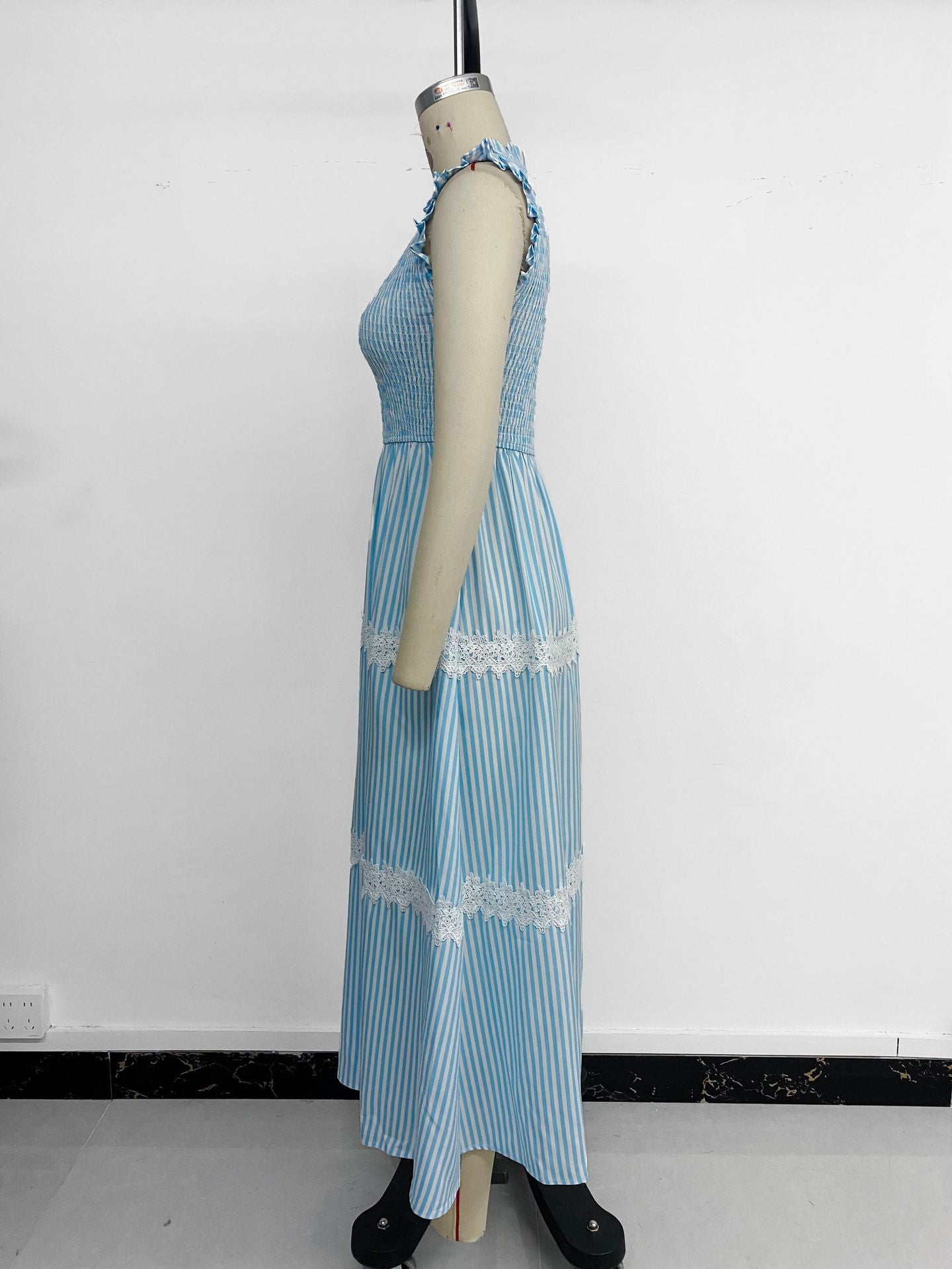 Casual Women's Lace Sleeveless Striped Dress