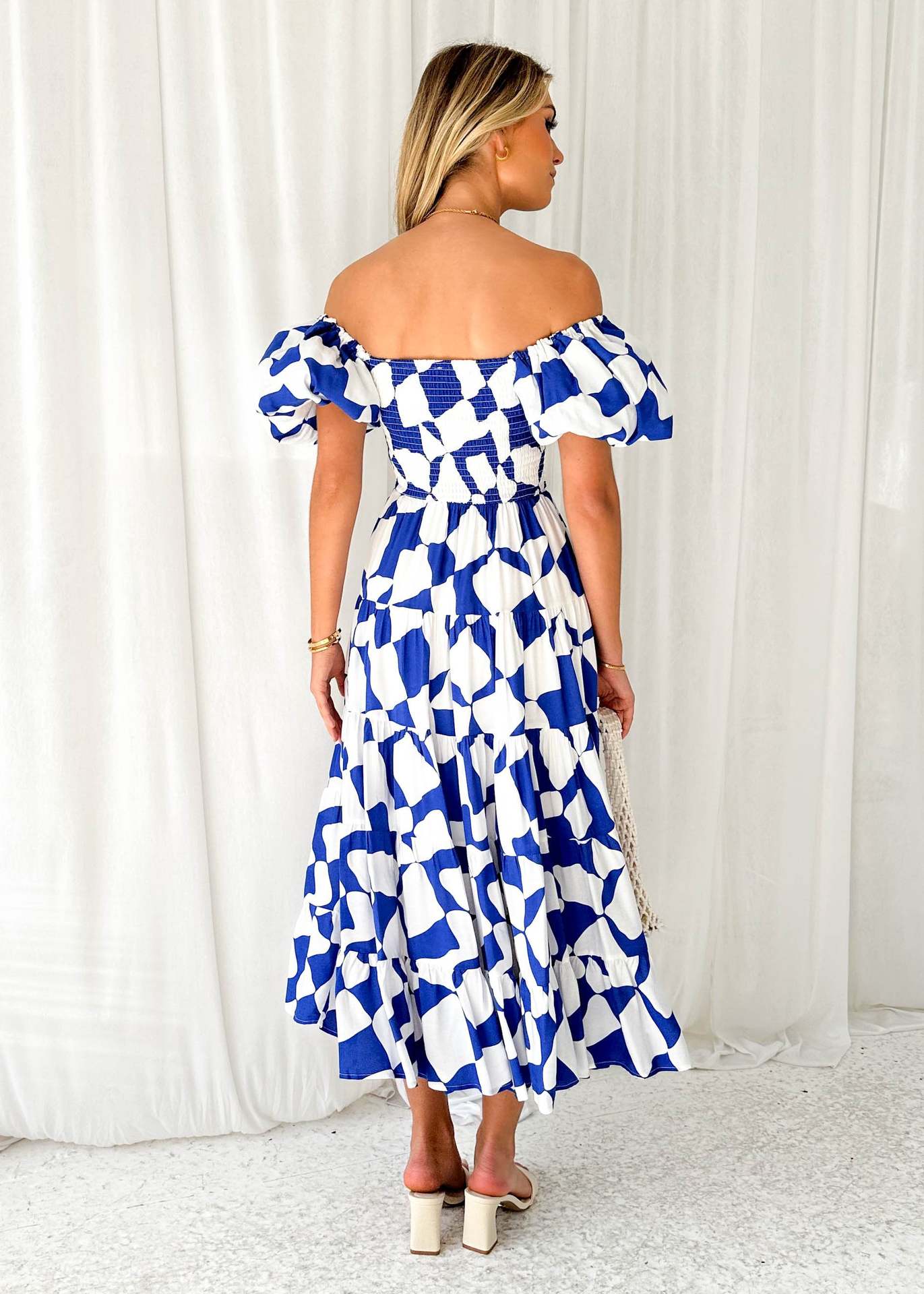 Offshoulder Printed Bubble Sleeve Dress for Women