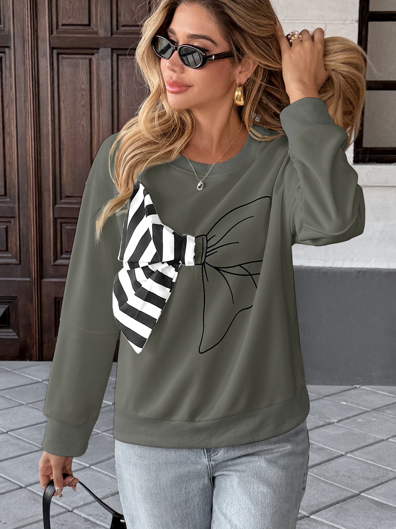 Casual Top Striped Bow Sweater Women