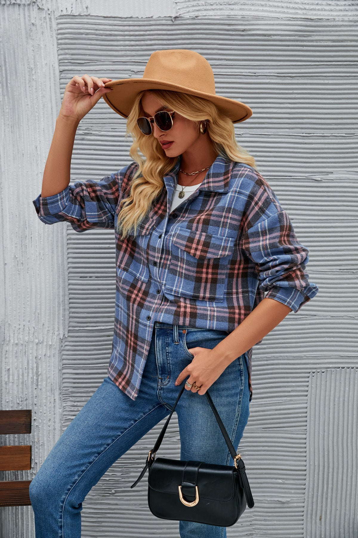 Women Casual Fashion Single-breasted Plaid Loose Wool Jacket