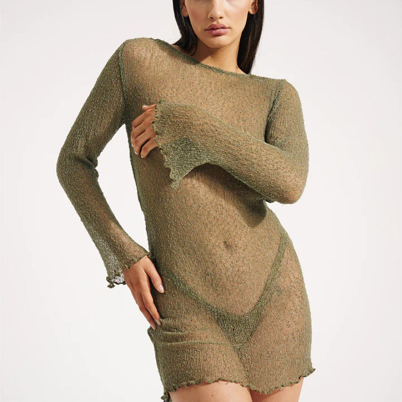 Women's Knitted Sexy Beach Dress Blouse Dress