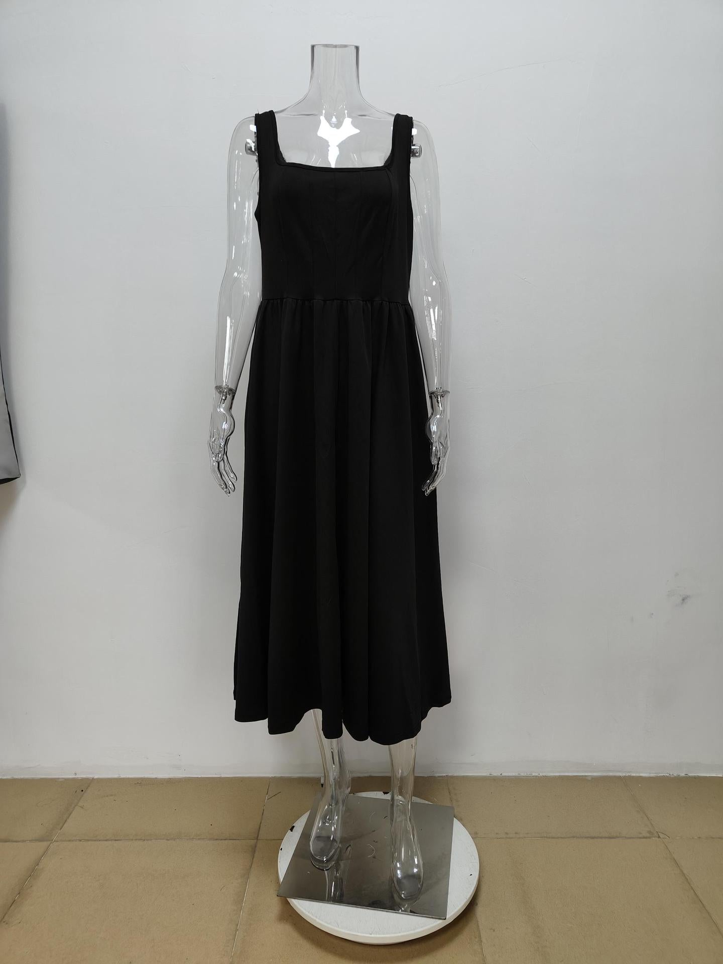 Women Solid Color Off-Shoulder Waist Dress