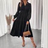 Women's Lace V-neck Lace Long-sleeved Dress