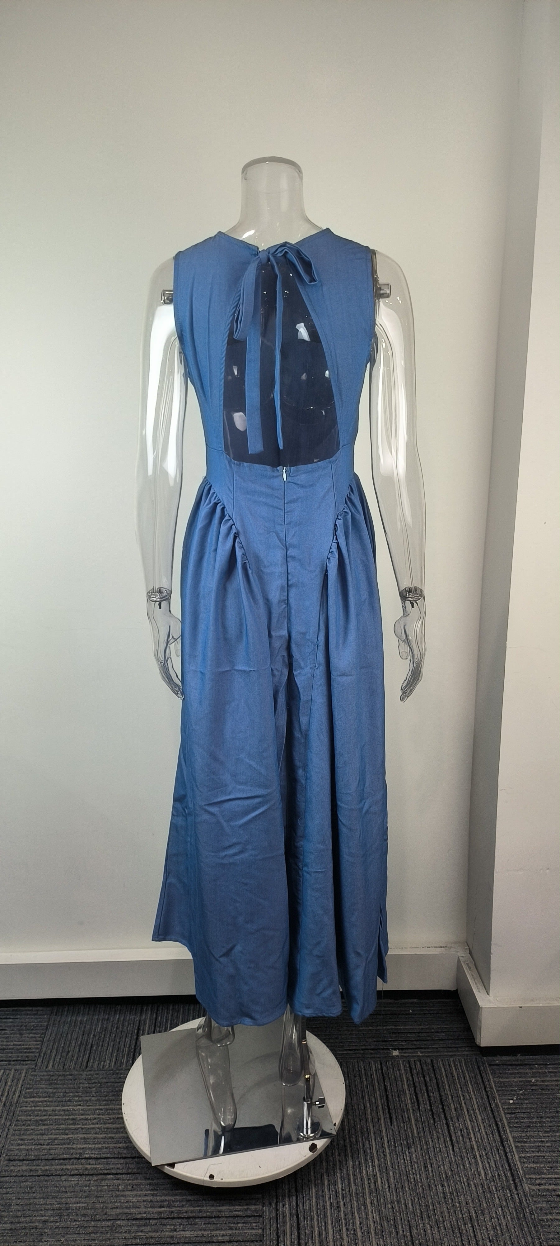 Women's Fashion Solid Color Crew Neck Waist Dress