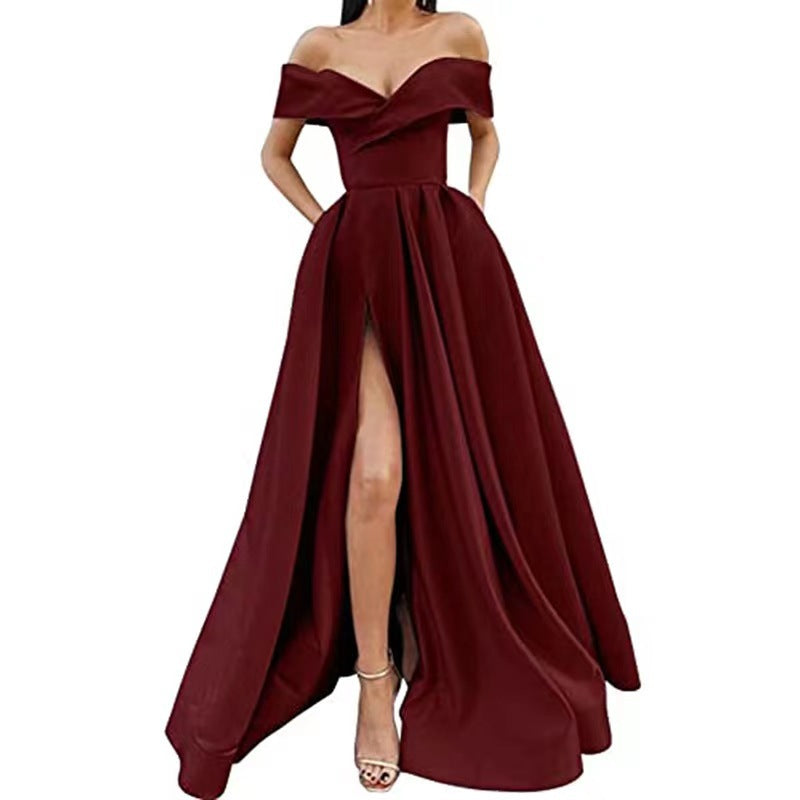 Satin Solid Color Deep V Dress Dress Evening Dress