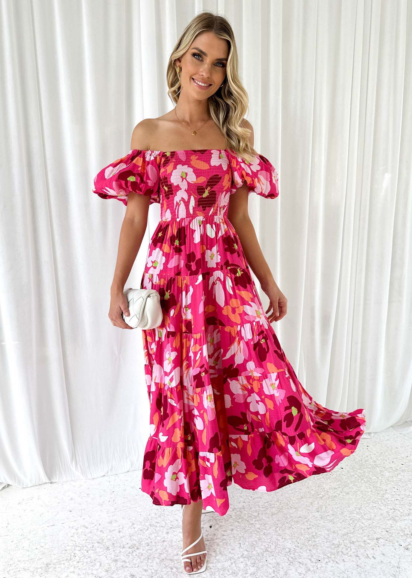 Offshoulder Printed Bubble Sleeve Dress for Women