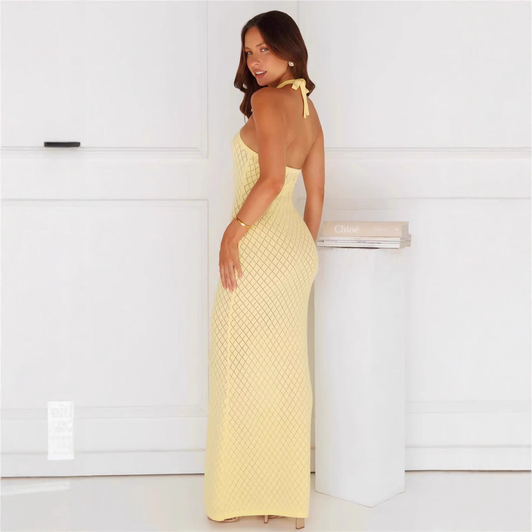 Women's Solid Color Knitted Swimsuit Cover Up Dress