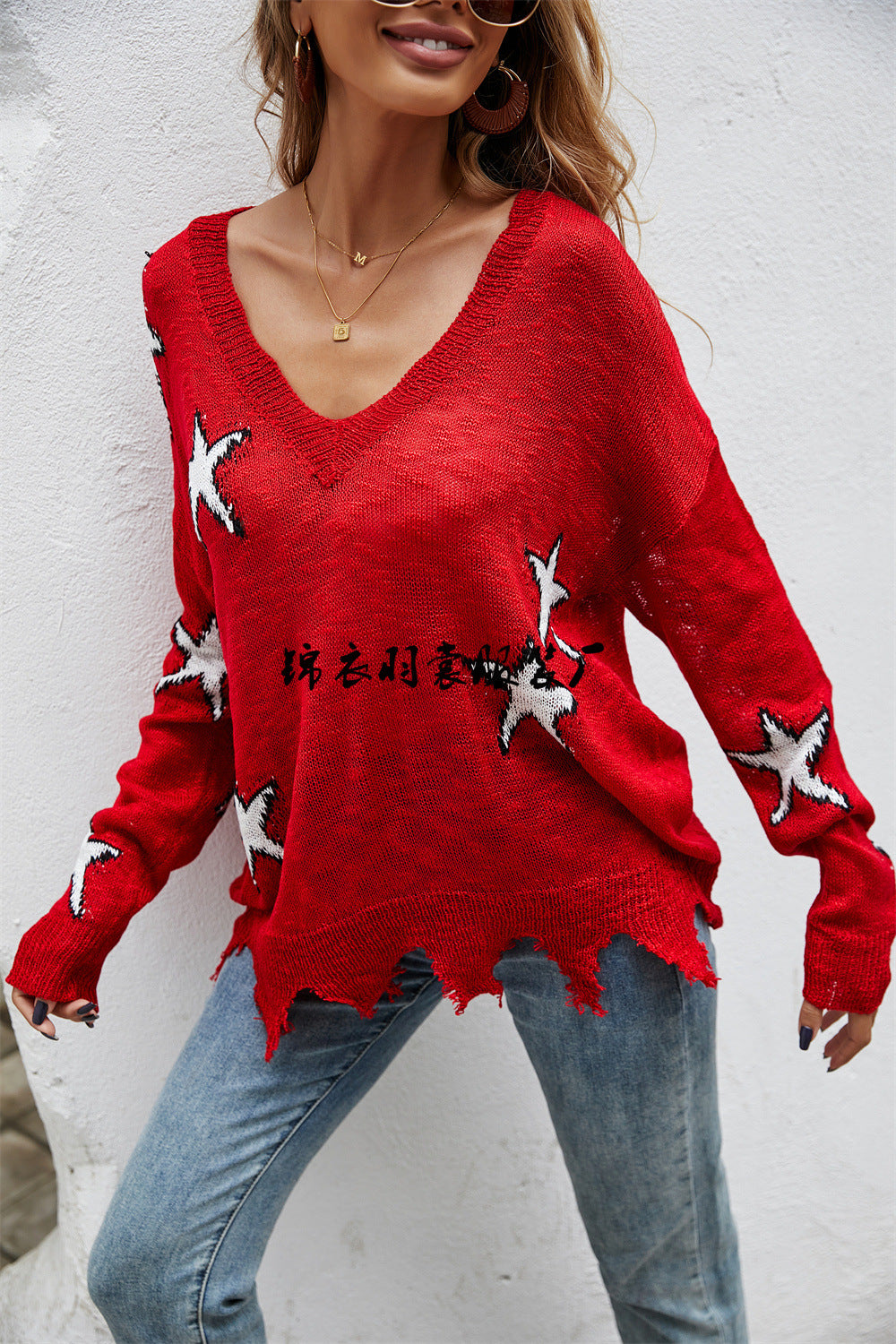 Women's Knitted Sweater Star Pattern