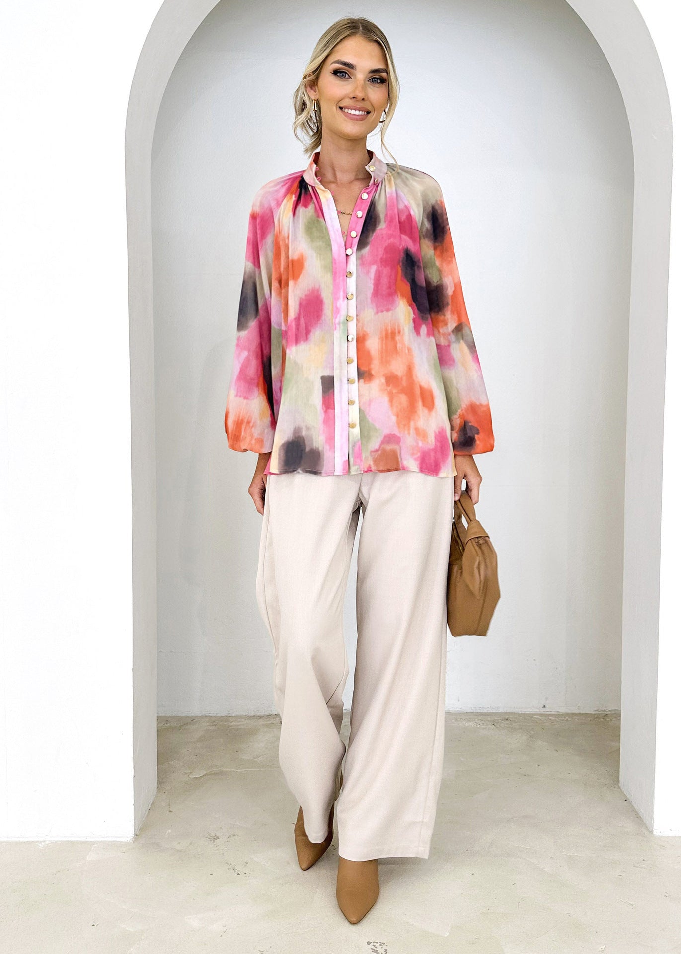 Women's Personality Printed Shirt Fashion V-Neck Women's Blouse