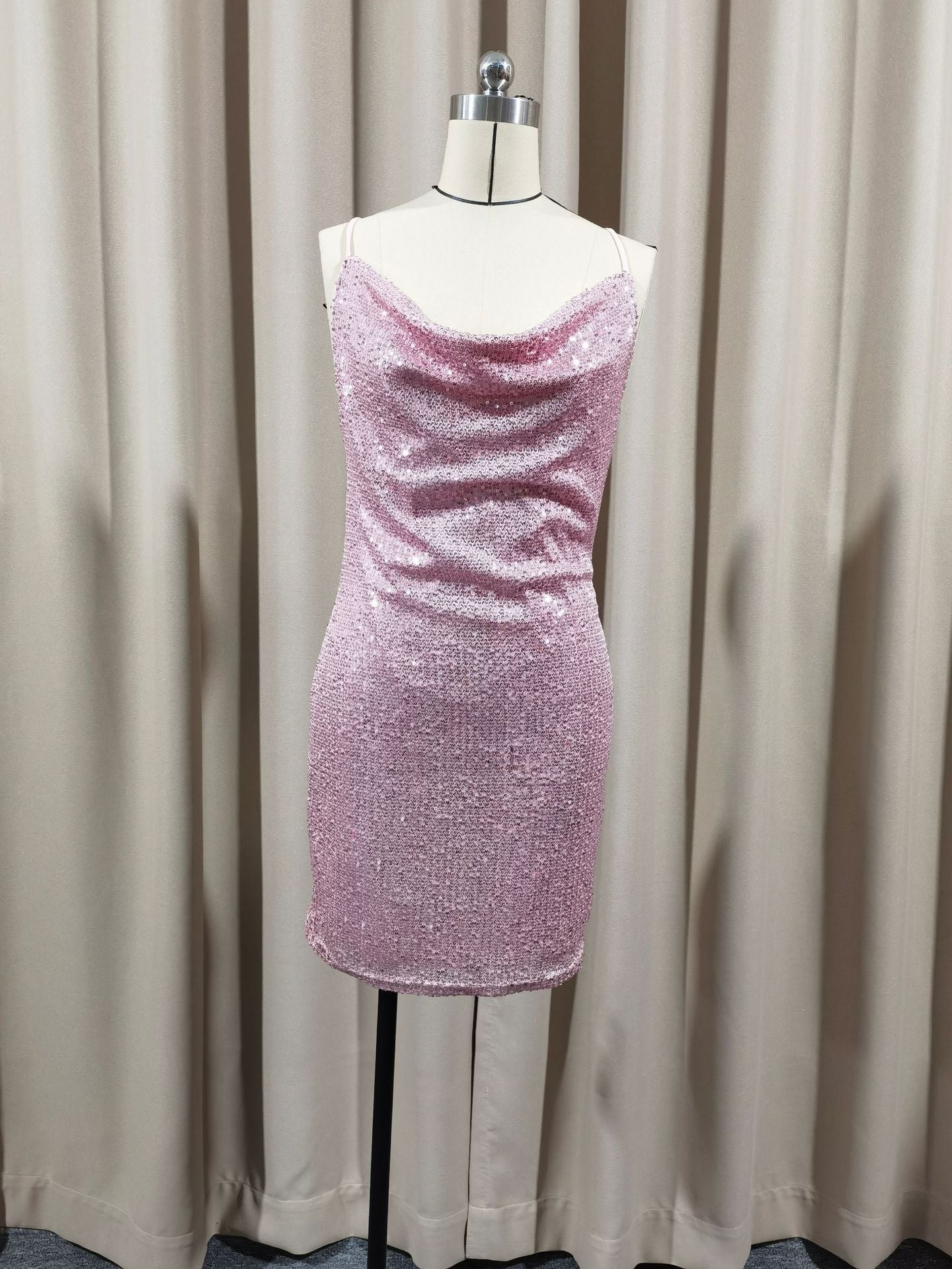 Hip Skirt Backless Sequined Suspender Short Dress