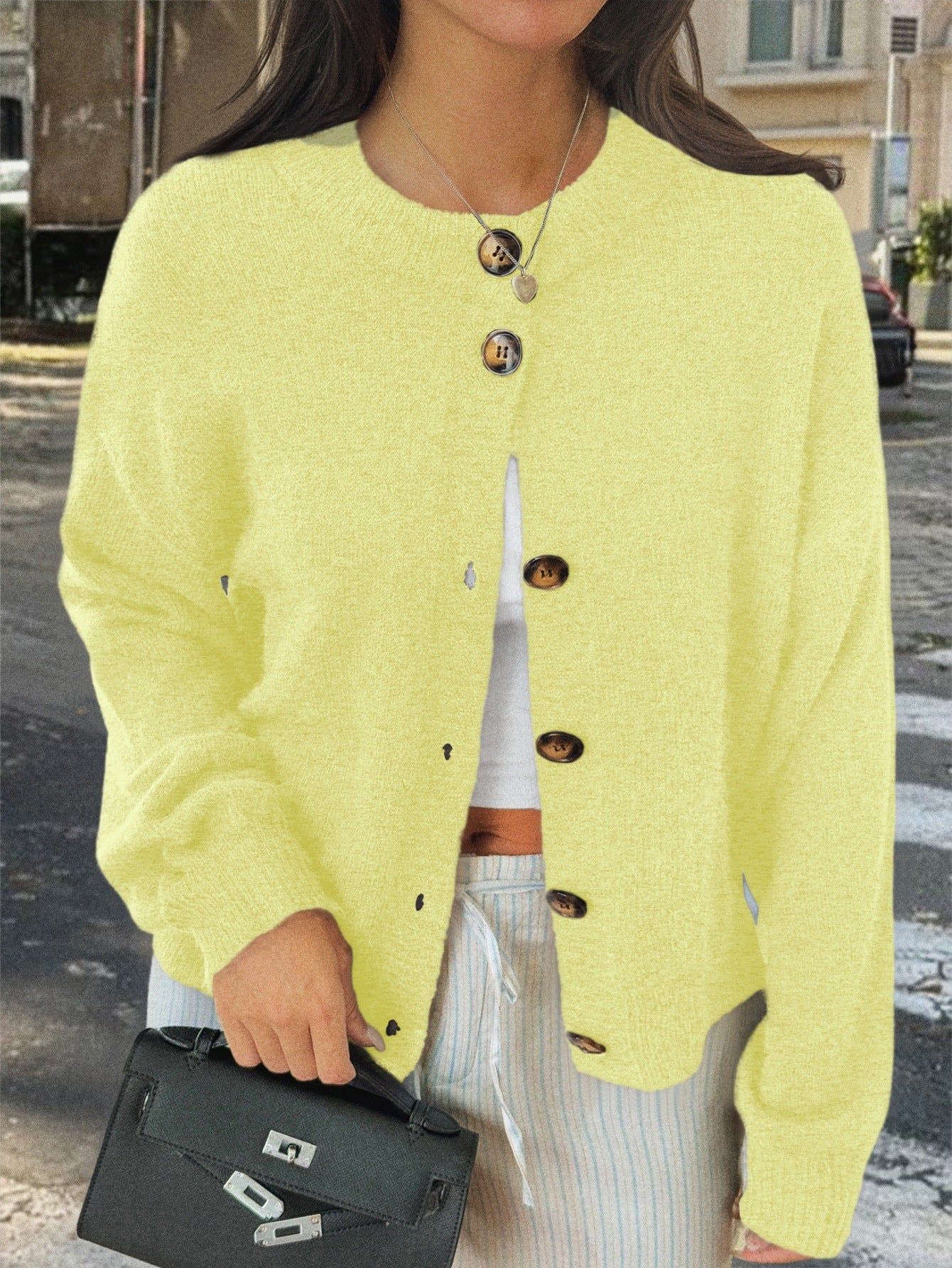 Womens Button Long Sleeve Jacket Sweater Cardigan