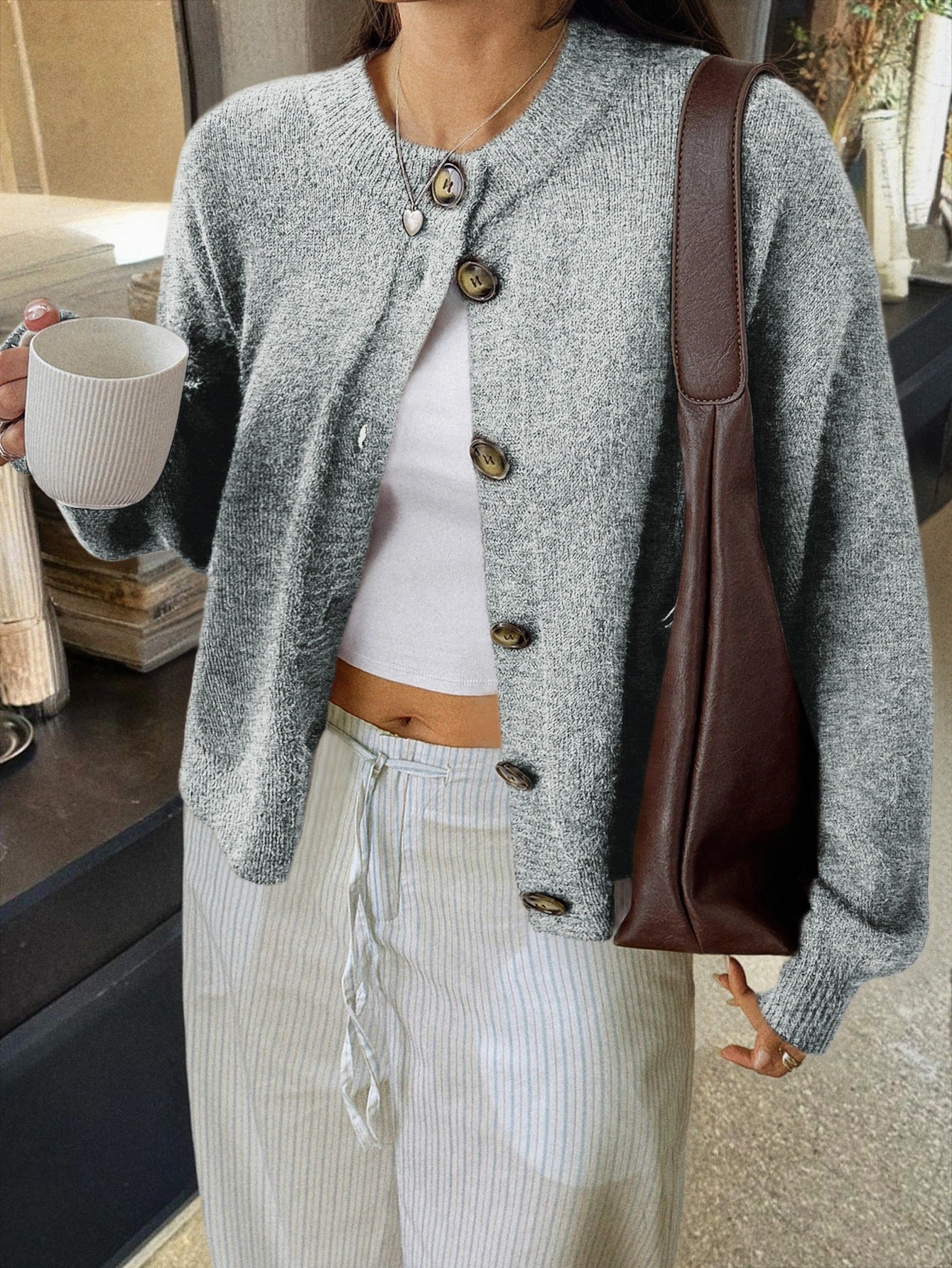 Womens Button Long Sleeve Jacket Sweater Cardigan