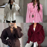 Women's Solid Color Lace-up Suit Collar Coat