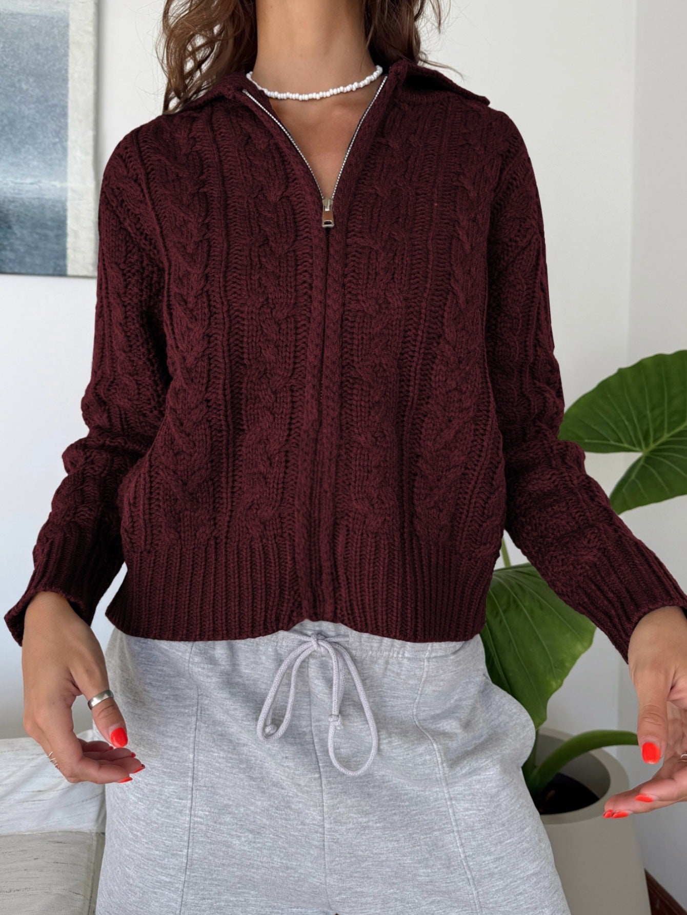 Women's Long Sleeve Solid Color Sweater Women's Knitted Jacket