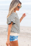 Womens Short Sleeve T-Shirt Striped Crew Neck Pullover