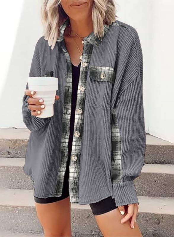 Women Waffle Knit Hoodies Fall Jacket Oversized with Pocket