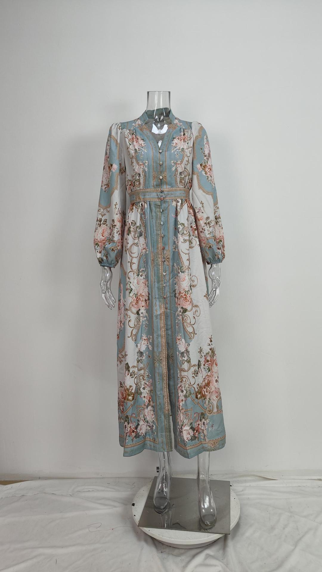 Women's Elegant V-Neck Loose Print Dress