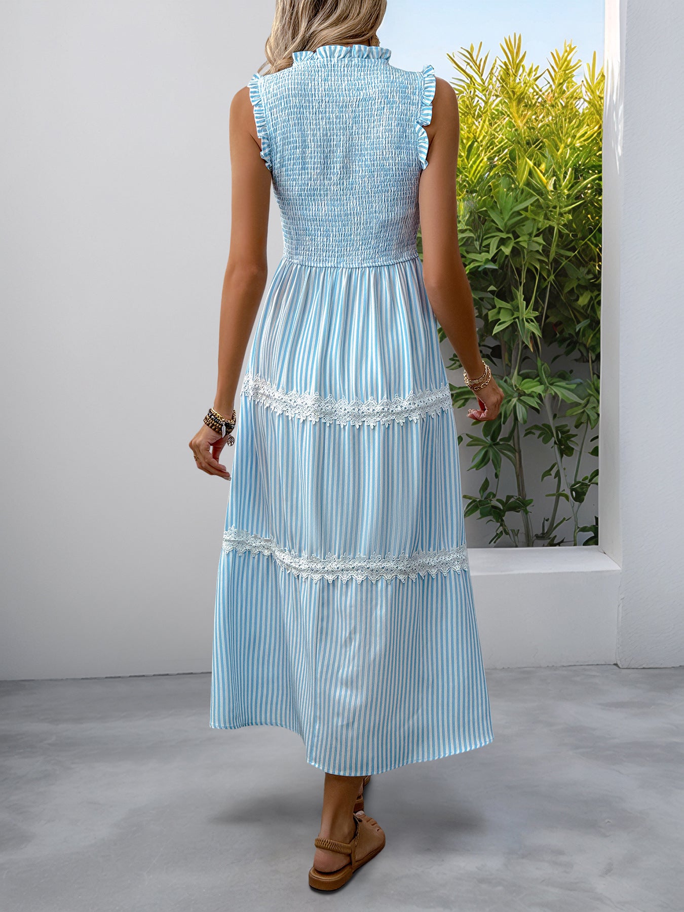 Casual Women's Lace Sleeveless Striped Dress