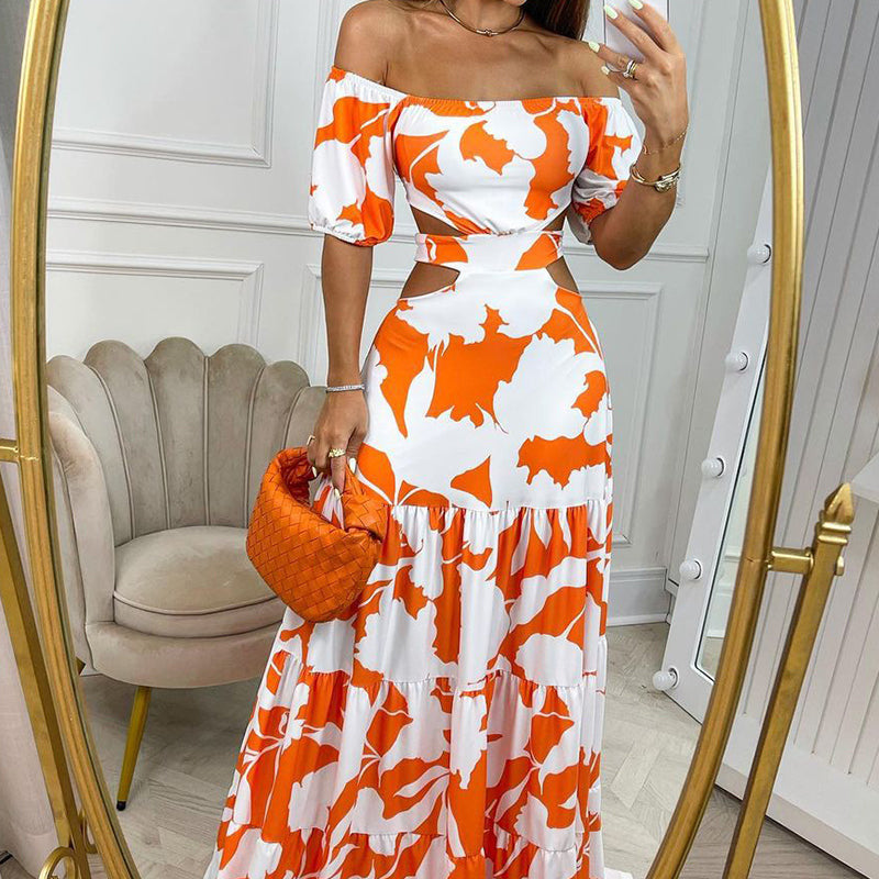Women Sexy Fashion One-Neck Printed Dress