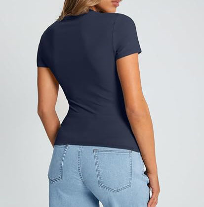 Women T-Shirt Slim-Fit Crew Neck Skinny Sexy Summer Top