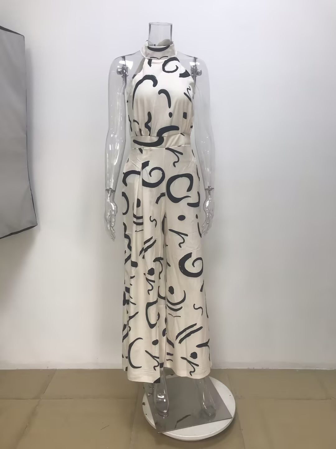 Fashion Sexy Printed Sleeveless Wide Leg Jumpsuit Trousers