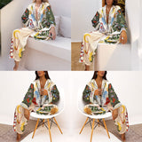 Casual Printed V-Neck Shirt Wide Leg Pants Fashion Suit