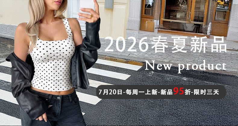 Womens Vintage French Dot V-Neck Top