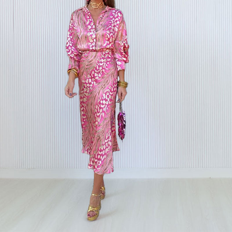 Women Sexy Elegant V-neck Print Slim Casual Dress