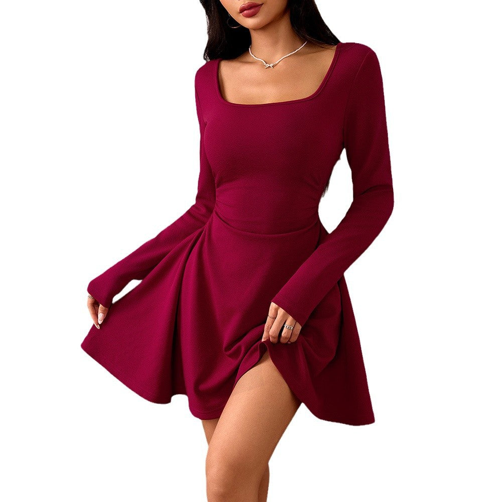 Women's Square Neck Elegant Dress High Waist Dress