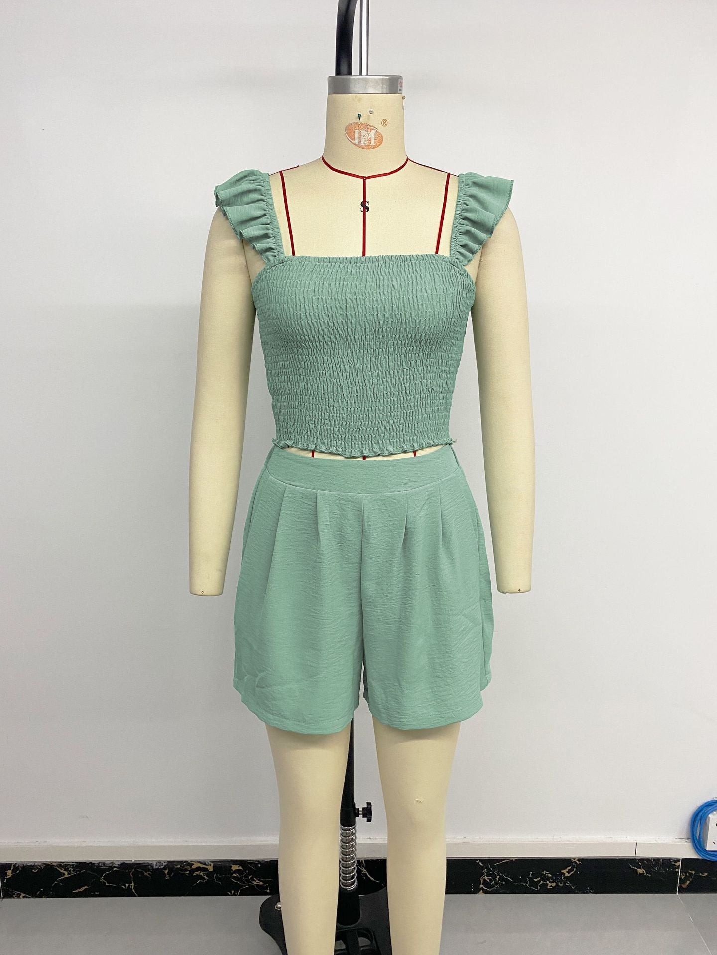 Casual Two-piece Solid Color Short Top Shorts Set Women